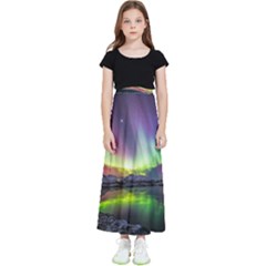 Aurora Borealis Polar Northern Lights Natural Phenomenon North Night Mountains Kids  Flared Maxi Skirt by B30l