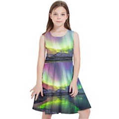 Aurora Borealis Polar Northern Lights Natural Phenomenon North Night Mountains Kids  Skater Dress by B30l