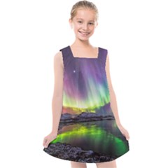 Aurora Borealis Polar Northern Lights Natural Phenomenon North Night Mountains Kids  Cross Back Dress by B30l