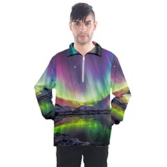 Aurora Borealis Polar Northern Lights Natural Phenomenon North Night Mountains Men s Half Zip Pullover