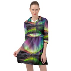 Aurora Borealis Polar Northern Lights Natural Phenomenon North Night Mountains Mini Skater Shirt Dress by B30l