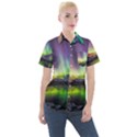 Aurora Borealis Polar Northern Lights Natural Phenomenon North Night Mountains Women s Short Sleeve Pocket Shirt View1