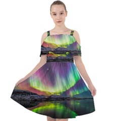 Aurora Borealis Polar Northern Lights Natural Phenomenon North Night Mountains Cut Out Shoulders Chiffon Dress by B30l