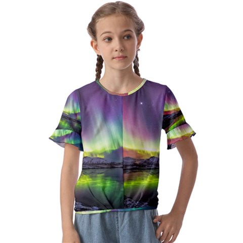 Aurora Borealis Polar Northern Lights Natural Phenomenon North Night Mountains Kids  Cuff Sleeve Scrunch Bottom Tee by B30l