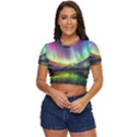 Aurora Borealis Polar Northern Lights Natural Phenomenon North Night Mountains Side Button Cropped Tee View1