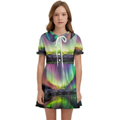 Aurora Borealis Polar Northern Lights Natural Phenomenon North Night Mountains Kids  Sweet Collar Dress