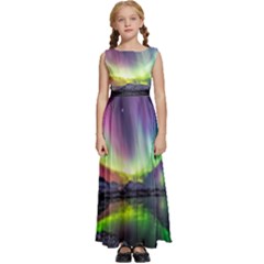 Aurora Borealis Polar Northern Lights Natural Phenomenon North Night Mountains Kids  Satin Sleeveless Maxi Dress by B30l