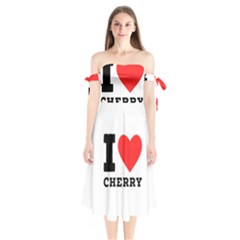 I Love Cherry Shoulder Tie Bardot Midi Dress by ilovewhateva