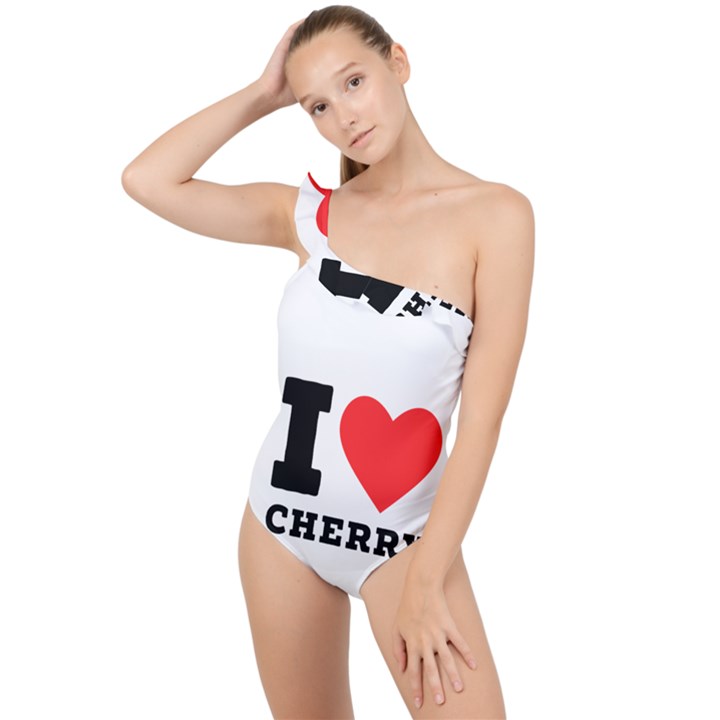 I love cherry Frilly One Shoulder Swimsuit