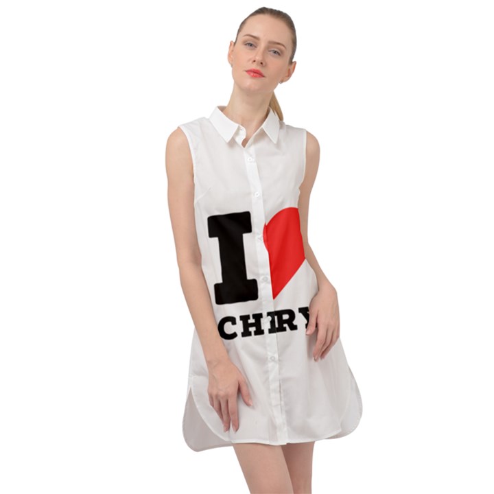 I love cherry Sleeveless Shirt Dress