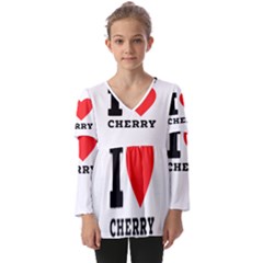 I Love Cherry Kids  V Neck Casual Top by ilovewhateva