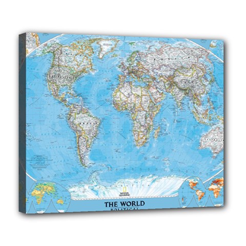 Blue White And Green World Map National Geographic Deluxe Canvas 24  X 20  (stretched) by B30l