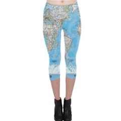 Blue White And Green World Map National Geographic Capri Leggings  by B30l