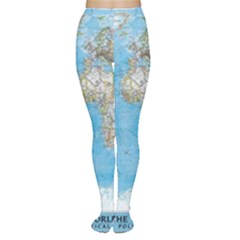 Blue White And Green World Map National Geographic Tights