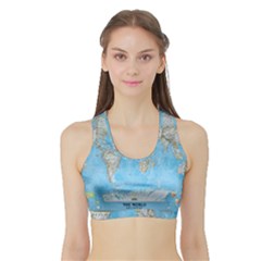 Blue White And Green World Map National Geographic Sports Bra With Border by B30l