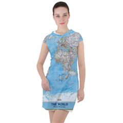 Blue White And Green World Map National Geographic Drawstring Hooded Dress by B30l