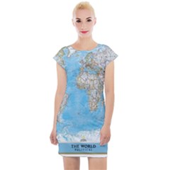 Blue White And Green World Map National Geographic Cap Sleeve Bodycon Dress by B30l