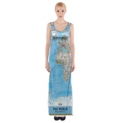 Blue White And Green World Map National Geographic Thigh Split Maxi Dress by B30l