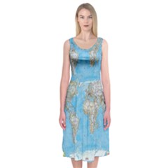 Blue White And Green World Map National Geographic Midi Sleeveless Dress by B30l