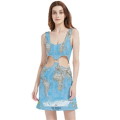 Blue White And Green World Map National Geographic Velour Cutout Dress by B30l