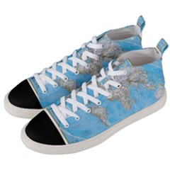 Blue White And Green World Map National Geographic Men s Mid-top Canvas Sneakers by B30l