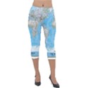 Blue White And Green World Map National Geographic Lightweight Velour Capri Leggings  View1