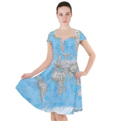 Blue White And Green World Map National Geographic Cap Sleeve Midi Dress by B30l