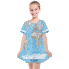 Blue White And Green World Map National Geographic Kids  Smock Dress by B30l