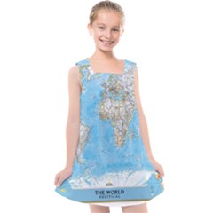 Blue White And Green World Map National Geographic Kids  Cross Back Dress by B30l