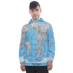 Blue White And Green World Map National Geographic Men s Front Pocket Pullover Windbreaker