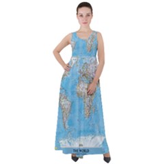 Blue White And Green World Map National Geographic Empire Waist Velour Maxi Dress by B30l