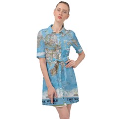 Blue White And Green World Map National Geographic Belted Shirt Dress by B30l