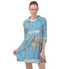 Blue White And Green World Map National Geographic Mini Skater Shirt Dress by B30l