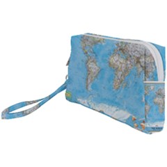 Blue White And Green World Map National Geographic Wristlet Pouch Bag (small) by B30l