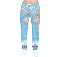 Blue White And Green World Map National Geographic Women Velvet Drawstring Pants by B30l