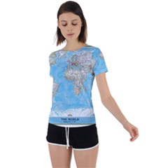 Blue White And Green World Map National Geographic Back Circle Cutout Sports Tee