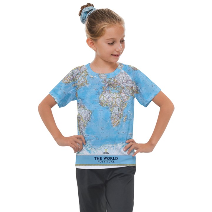 Blue White And Green World Map National Geographic Kids  Mesh Piece Tee