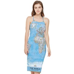 Blue White And Green World Map National Geographic Bodycon Cross Back Summer Dress by B30l