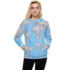 Blue White And Green World Map National Geographic Women s Lightweight Drawstring Hoodie