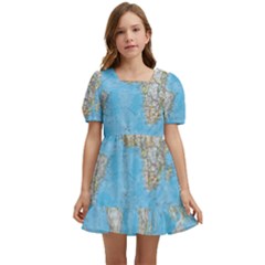 Blue White And Green World Map National Geographic Kids  Short Sleeve Dolly Dress by B30l