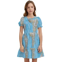 Blue White And Green World Map National Geographic Kids  Puff Sleeved Dress by B30l