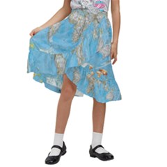 Blue White And Green World Map National Geographic Kids  Ruffle Flared Wrap Midi Skirt by B30l