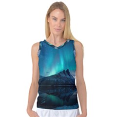 Aurora Borealis Mountain Reflection Women s Basketball Tank Top by B30l