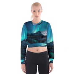 Aurora Borealis Mountain Reflection Cropped Sweatshirt