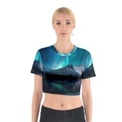 Aurora Borealis Mountain Reflection Cotton Crop Top by B30l