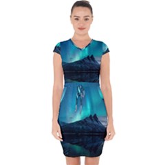 Aurora Borealis Mountain Reflection Capsleeve Drawstring Dress  by B30l