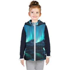 Aurora Borealis Mountain Reflection Kids  Hooded Puffer Vest