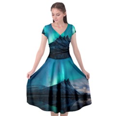 Aurora Borealis Mountain Reflection Cap Sleeve Wrap Front Dress by B30l