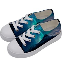 Aurora Borealis Mountain Reflection Kids  Low Top Canvas Sneakers by B30l