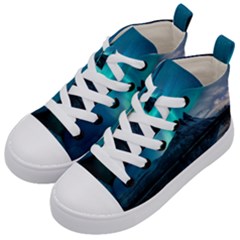 Aurora Borealis Mountain Reflection Kids  Mid-top Canvas Sneakers by B30l